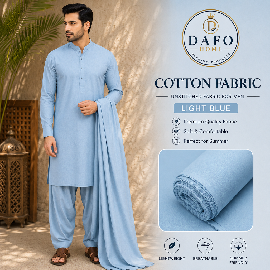 Refreshing Light Blue Cotton Fabric for Men – Summer Comfort Edition