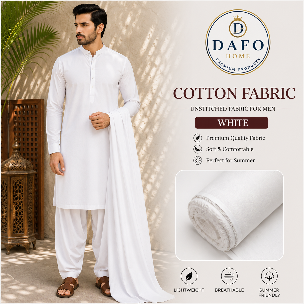 Pure White Cotton Fabric – Elegant Summer Unstitched Suiting