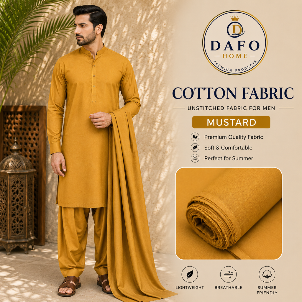Vibrant Mustard Cotton Fabric – Bold Men's Unstitched Collection