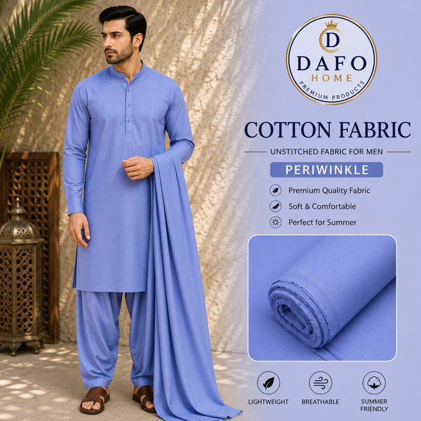 Periwinkle Blue Cotton Fabric – Contemporary Summer Wear for Men