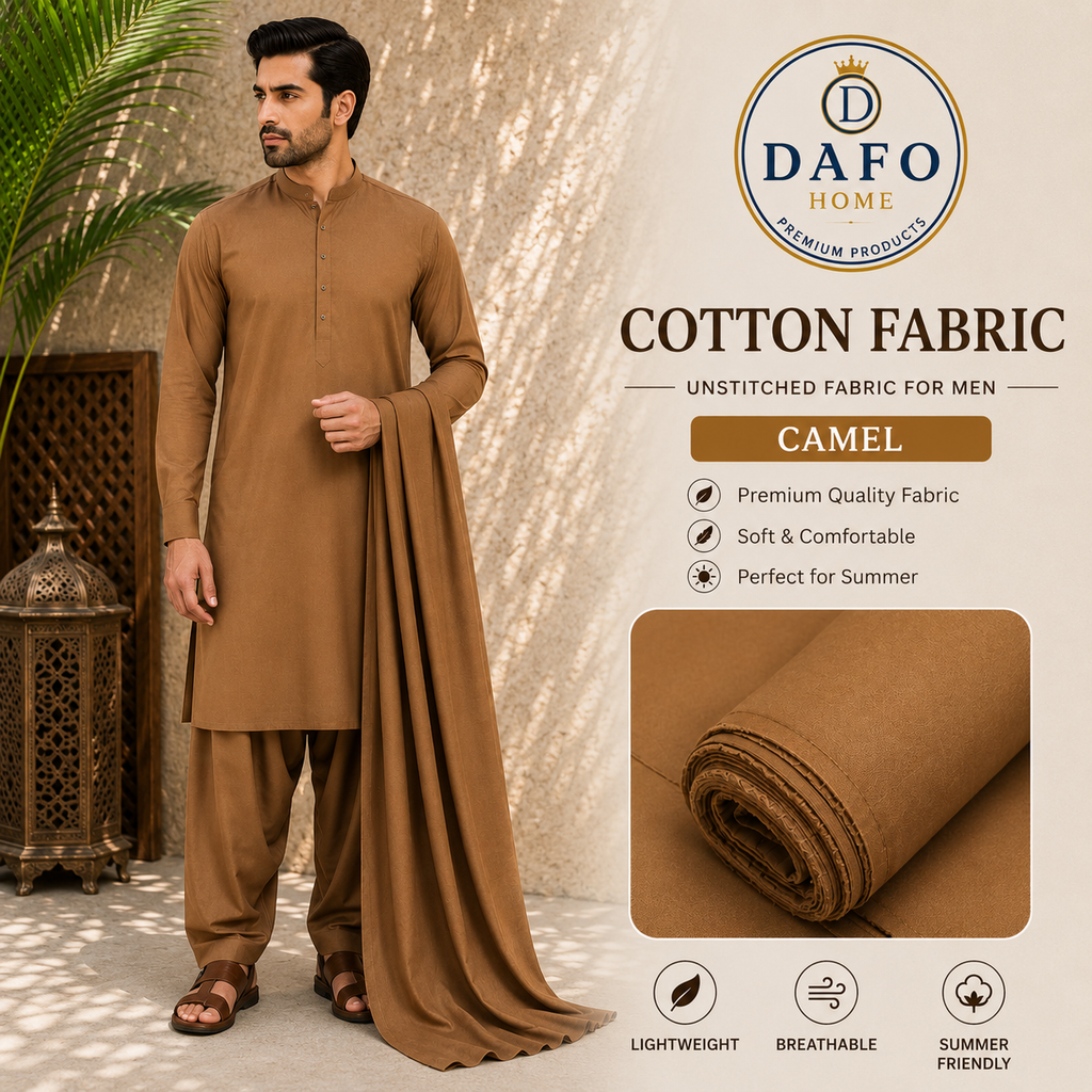 Refined Camel Cotton Fabric – Premium Men's Summer Suiting