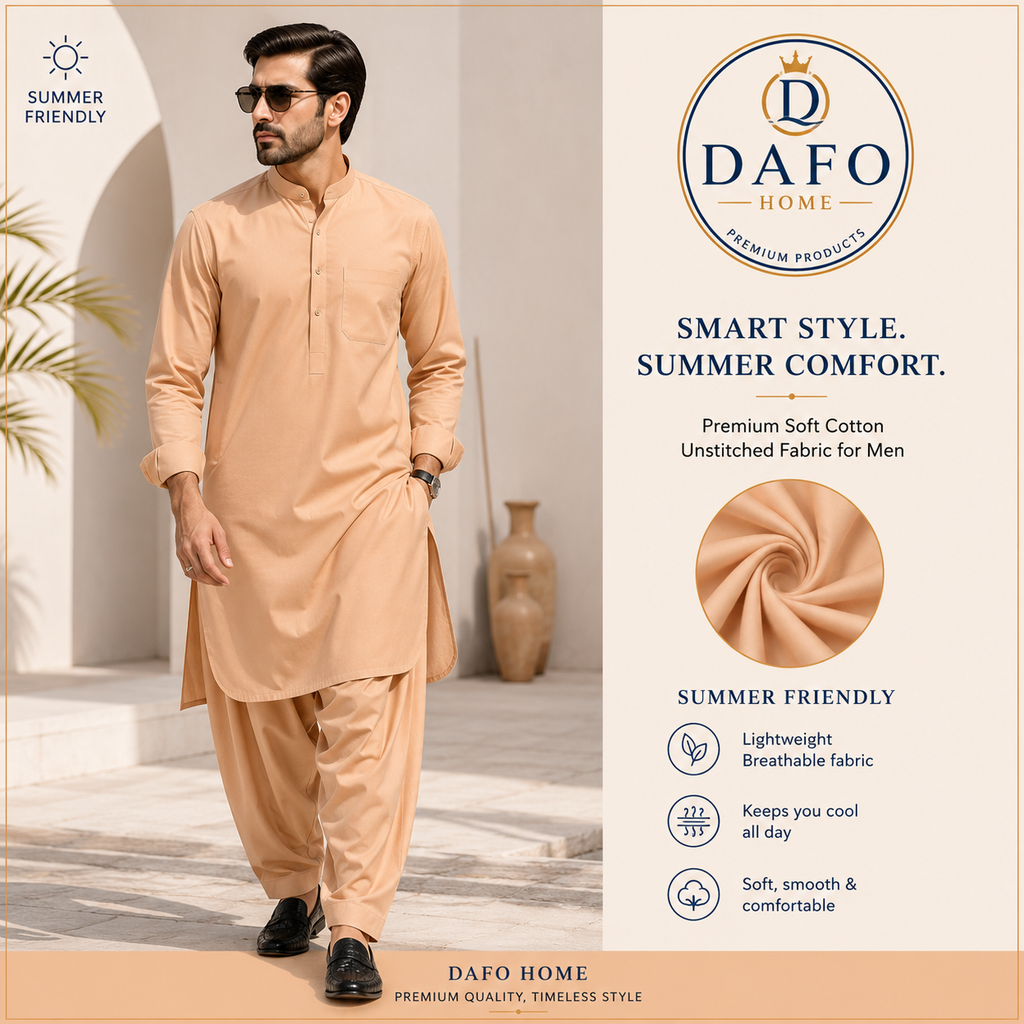 Modern Peach Pink Soft Cotton Fabric for Stylish Men's Shalwar Kameez
