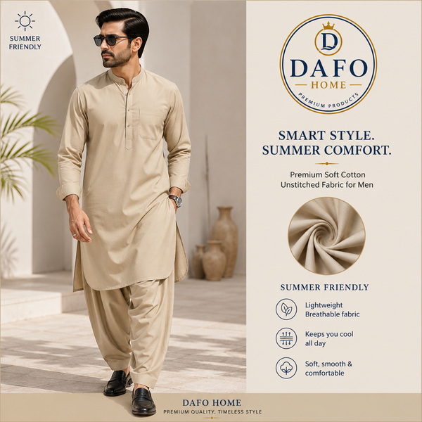Premium Beige Soft Cotton Men's Unstitched Fabric for Everyday Elegance