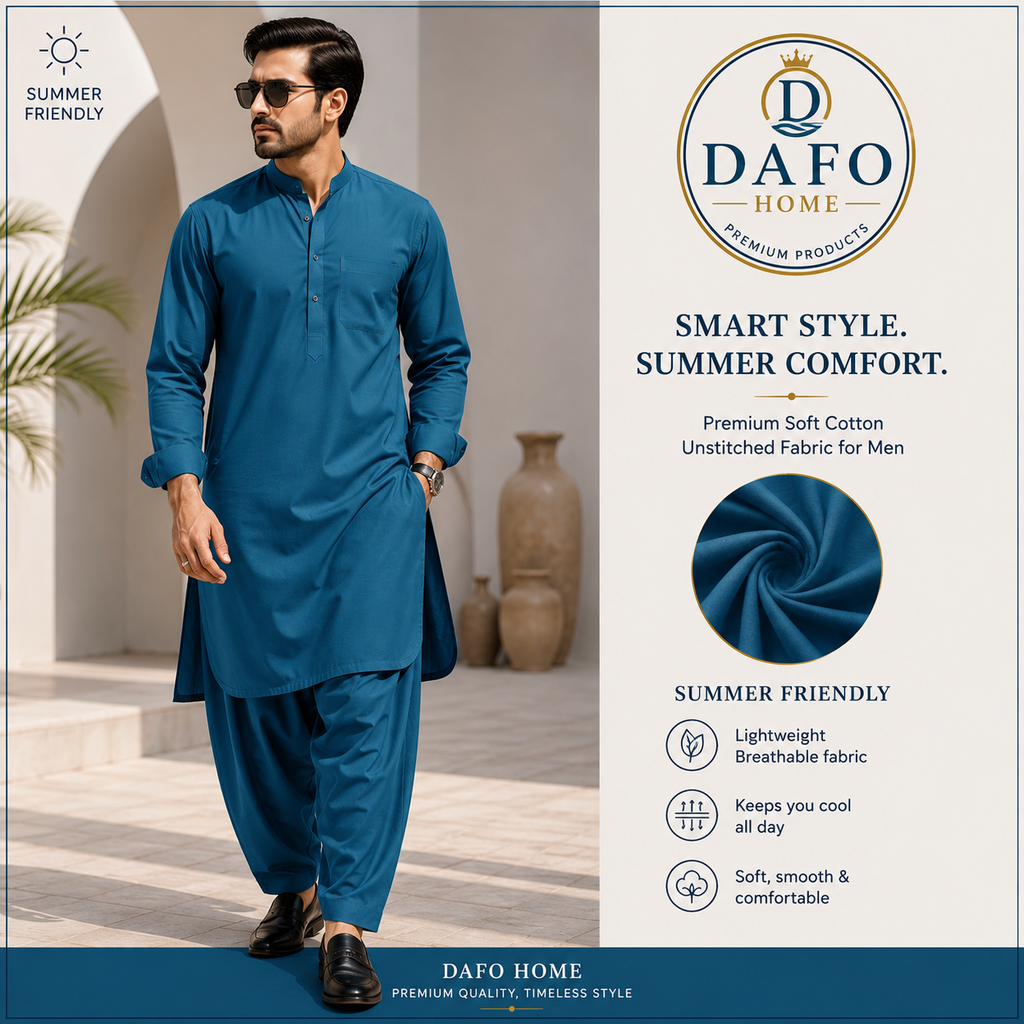 Luxury Teal Blue Soft Cotton Fabric for Contemporary Men's Fashion