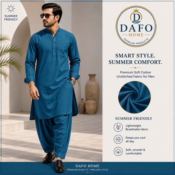 Luxury Teal Blue Soft Cotton Fabric for Contemporary Men's Fashion