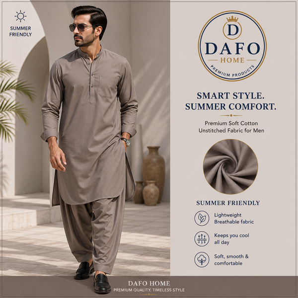 Sophisticated Taupe Soft Cotton Unstitched Fabric for Modern Men
